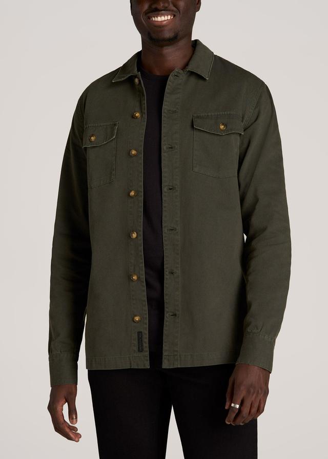 Garment Dyed Lightweight Overshirt For Tall Men in Spring Olive Male Product Image