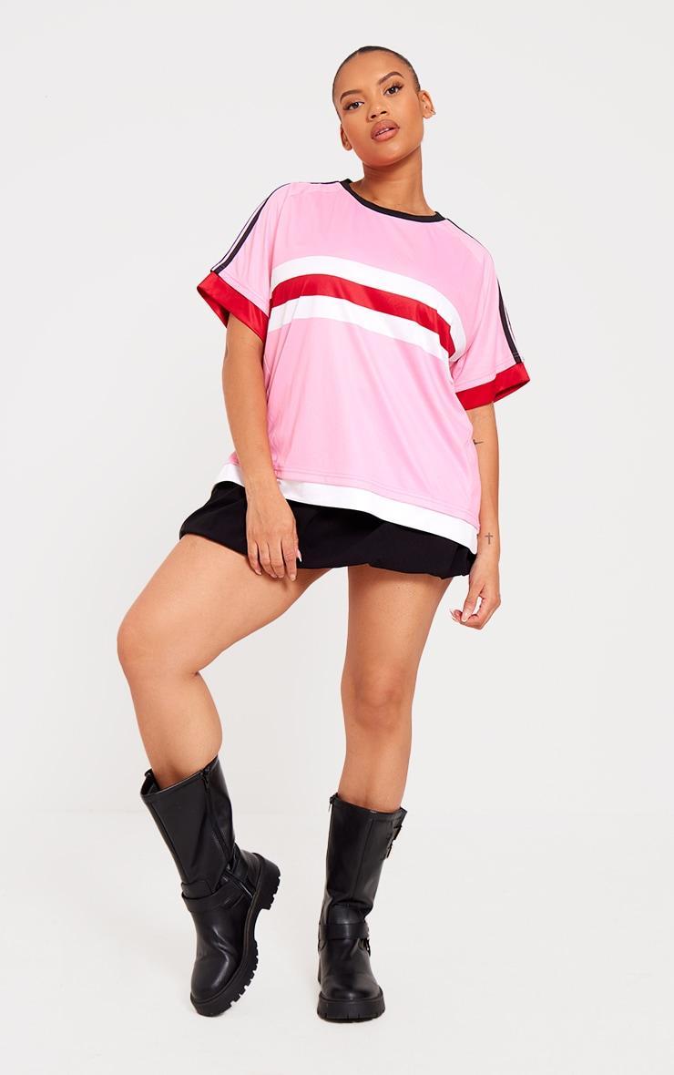 Plus Pink Oversized Stripe Detail Football T-shirt Product Image