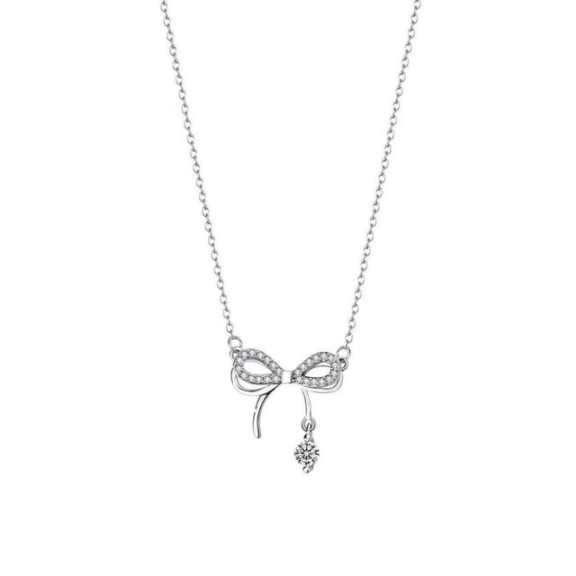 Bow Rhinestone Pendant Sterling Silver Necklace Product Image