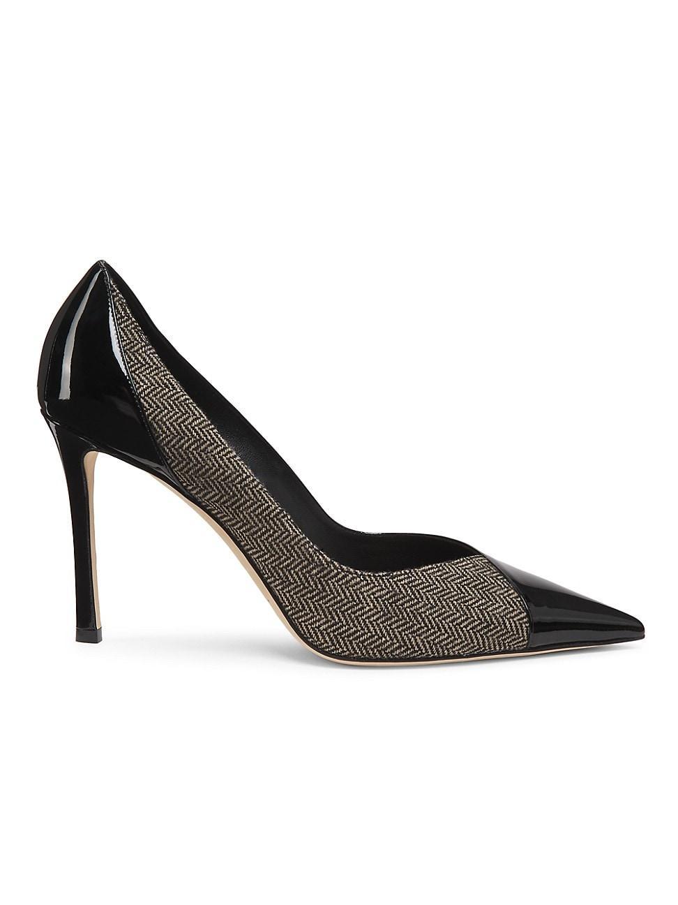 Womens Cass 95MM Herringbone & Patent Leather Pumps Product Image