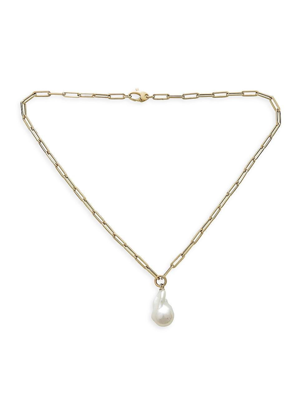 Womens 14K Yellow Gold & Freshwater Pearl Pendant Necklace Product Image