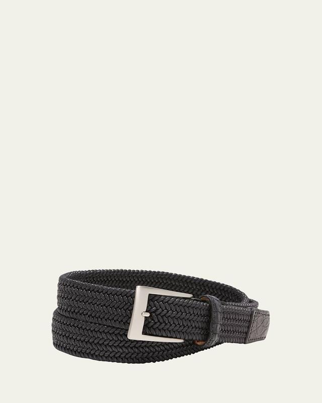 Mens Stretch Woven Belt with Alligator Trim Product Image