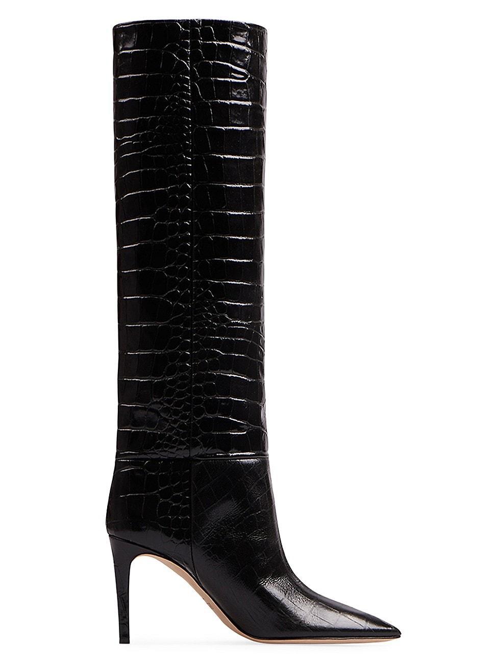 Womens Stiletto 85MM Crocodile-Embossed Leather Boots Product Image