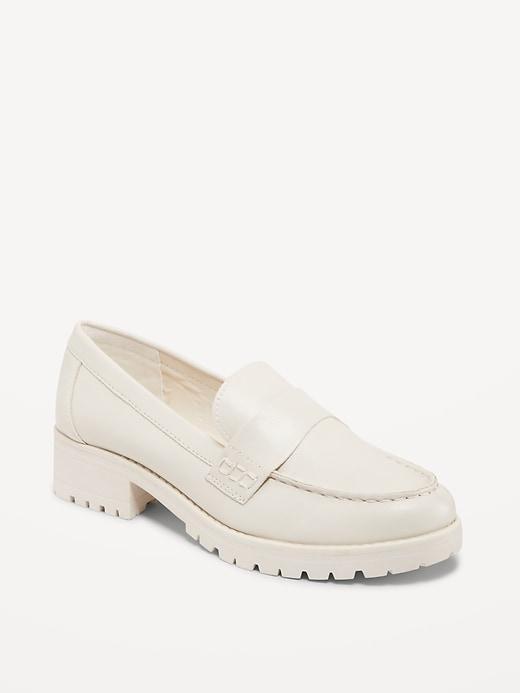 Faux-Leather Chunky Heel Loafers Product Image