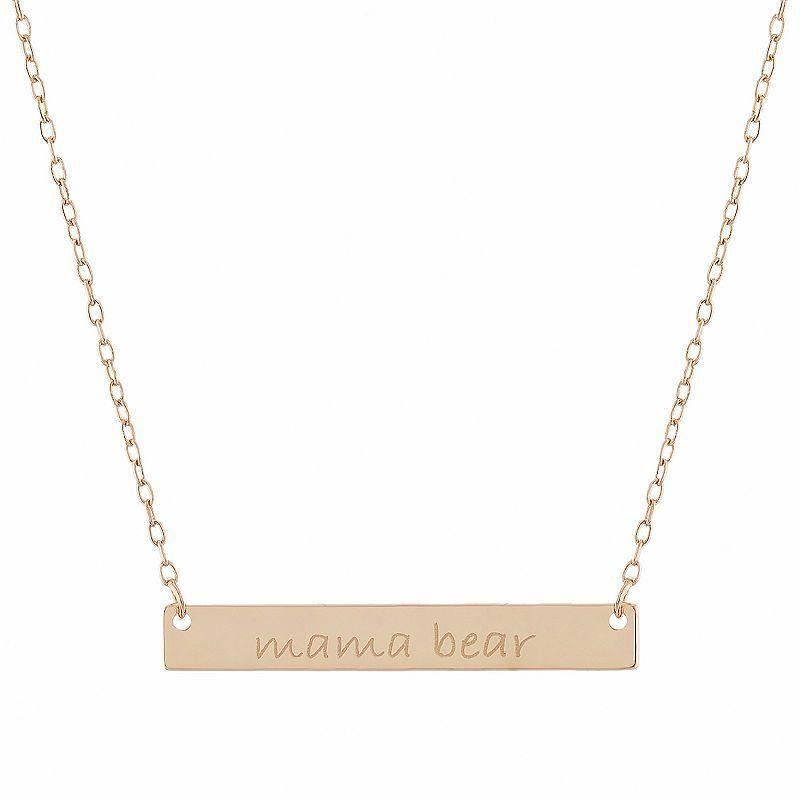 Sterling Silver Mama Bear Bar Necklace, Womens Pink Tone Product Image