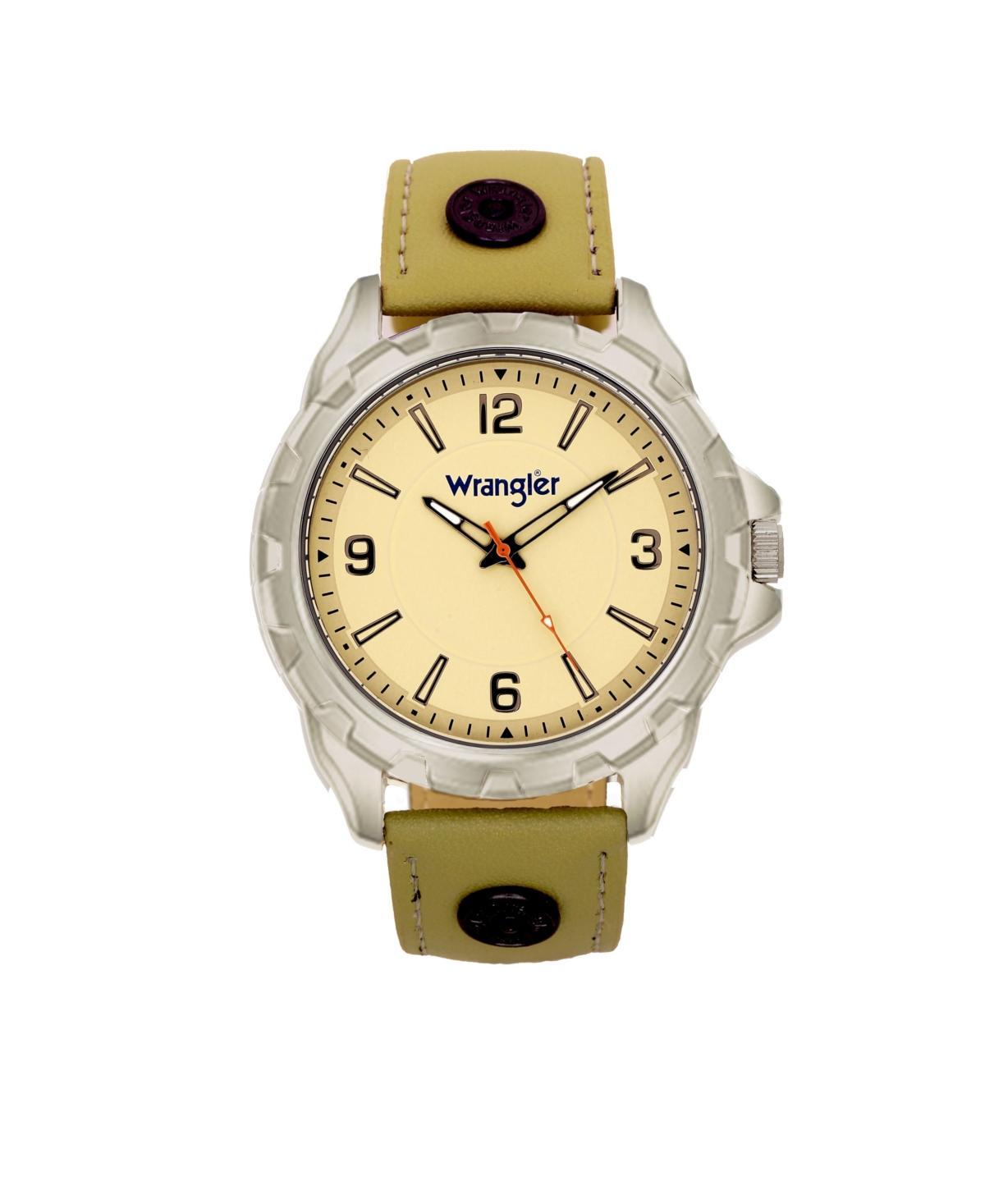 Wrangler Mens Taupe Leather Strap Watch, 46MM Product Image