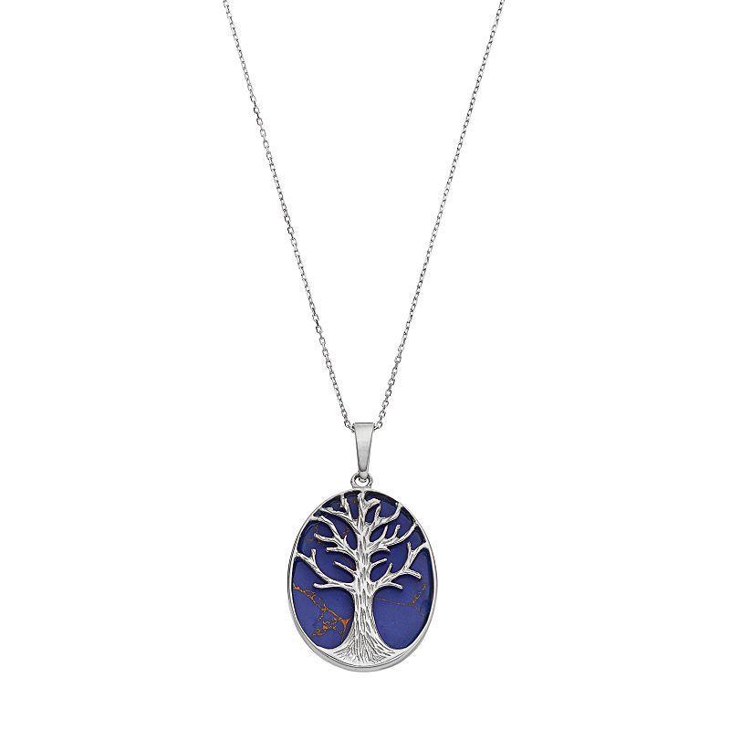 Sterling Silver Lab-Created Lapis Lazuli Tree of Life Oval Pendant, Womens Blue Product Image