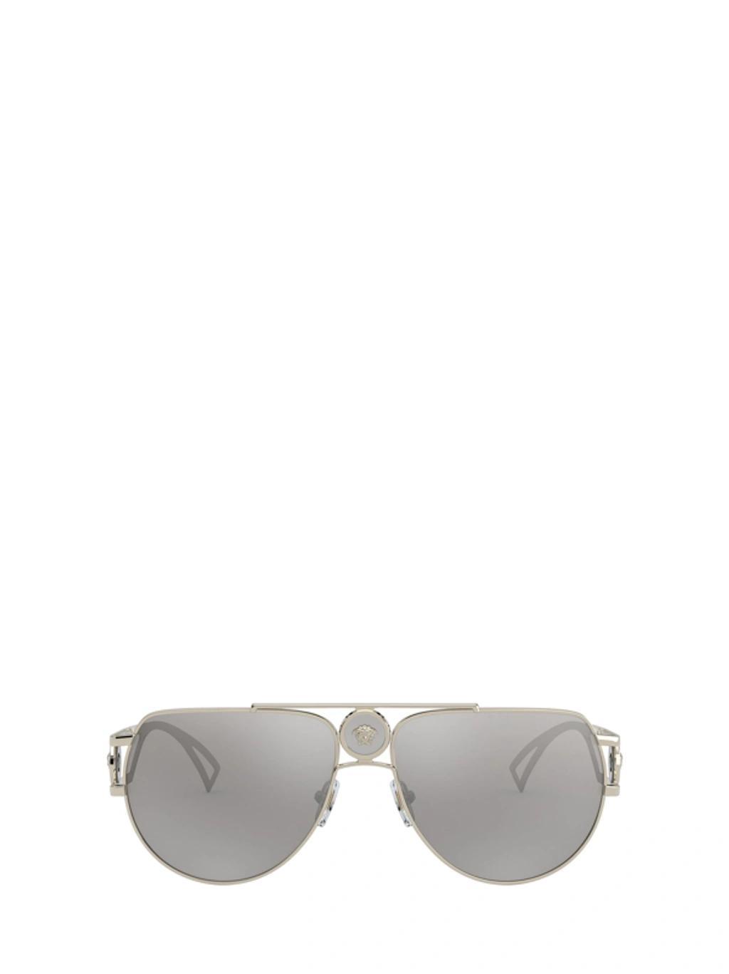 VERSACE Ve2225 Pale Gold Male Sunglasses In Light Grey Mirror Silver 80 Product Image