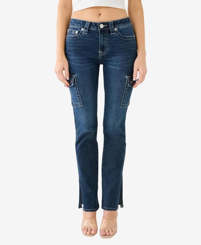 Womens Denim Slit Hem Cargo Jean | Persian Gulf | Product Image