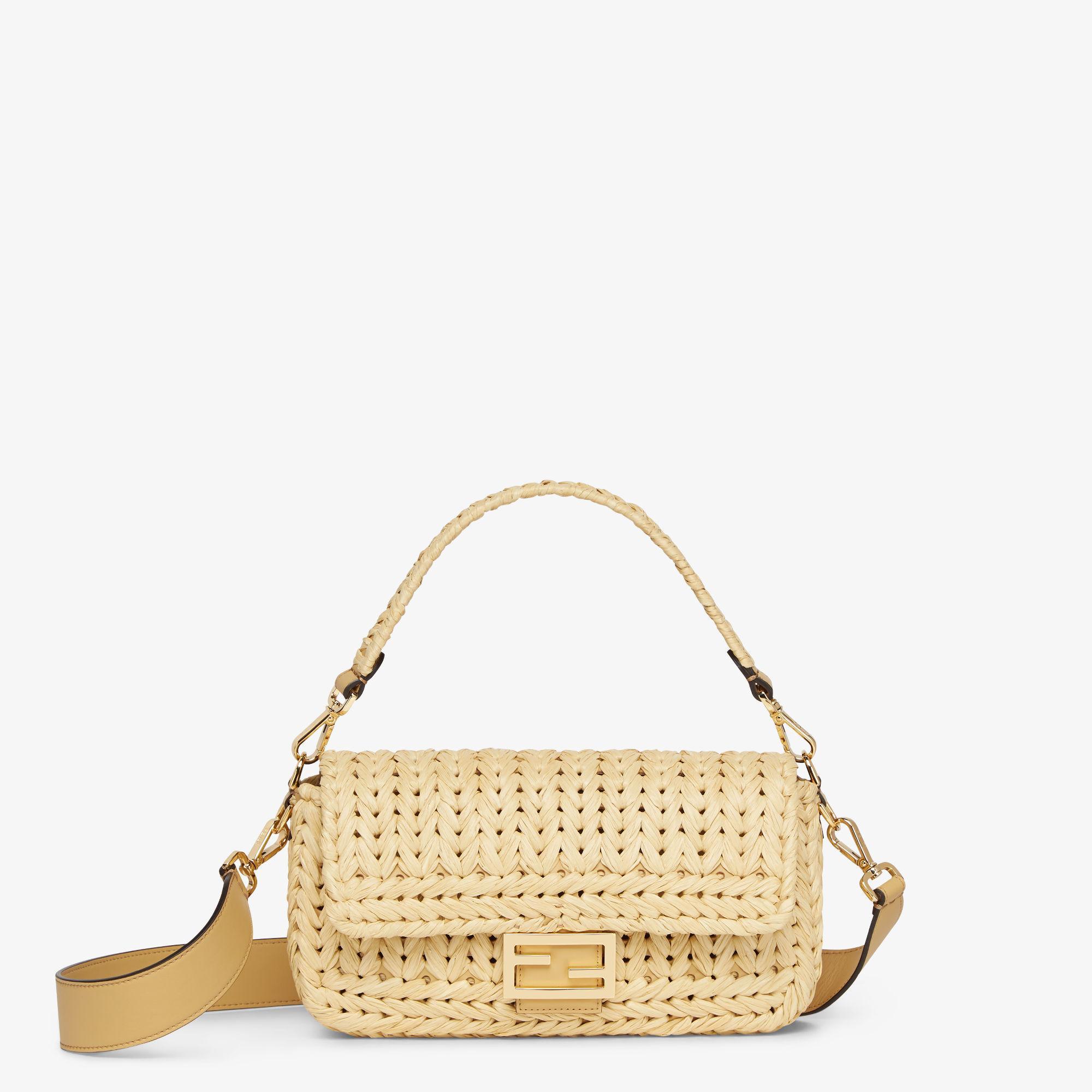 BaguetteSand interlaced leather and raffia bag Product Image