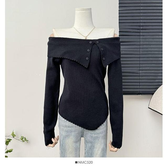 Asymemtrical Off-Shoulder Knit Top Product Image