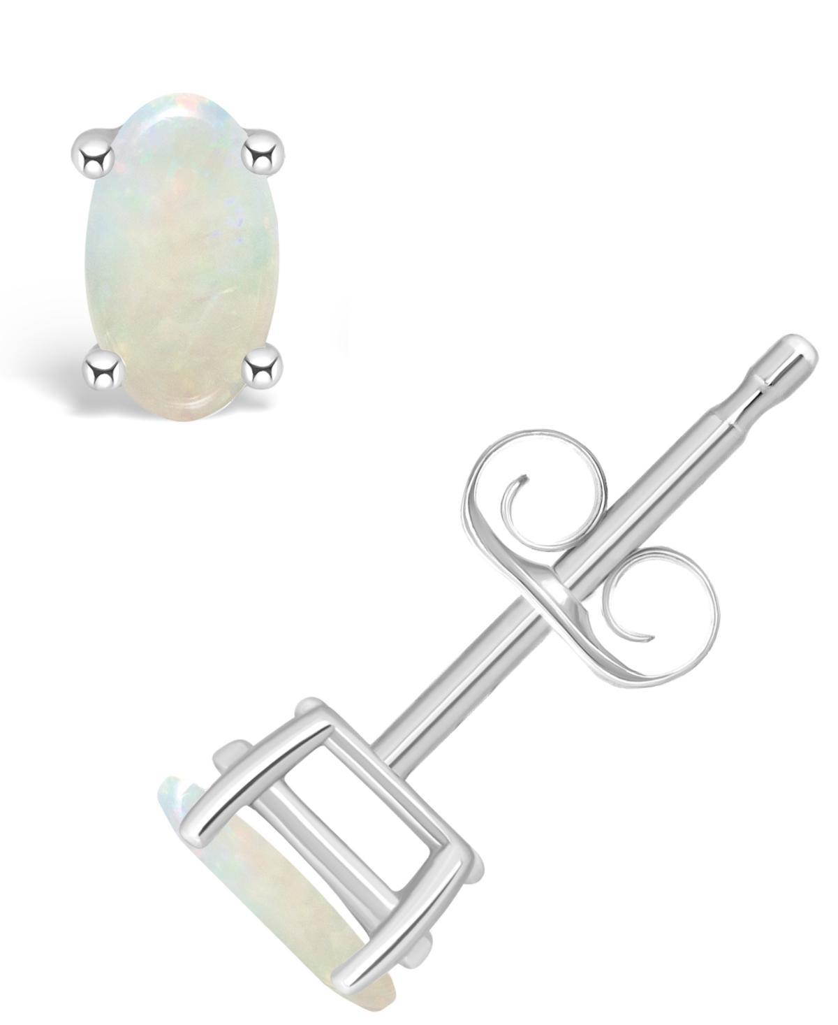 14k White Gold Oval Birthstone Stud Earrings, Womens, White Opal Oct Product Image