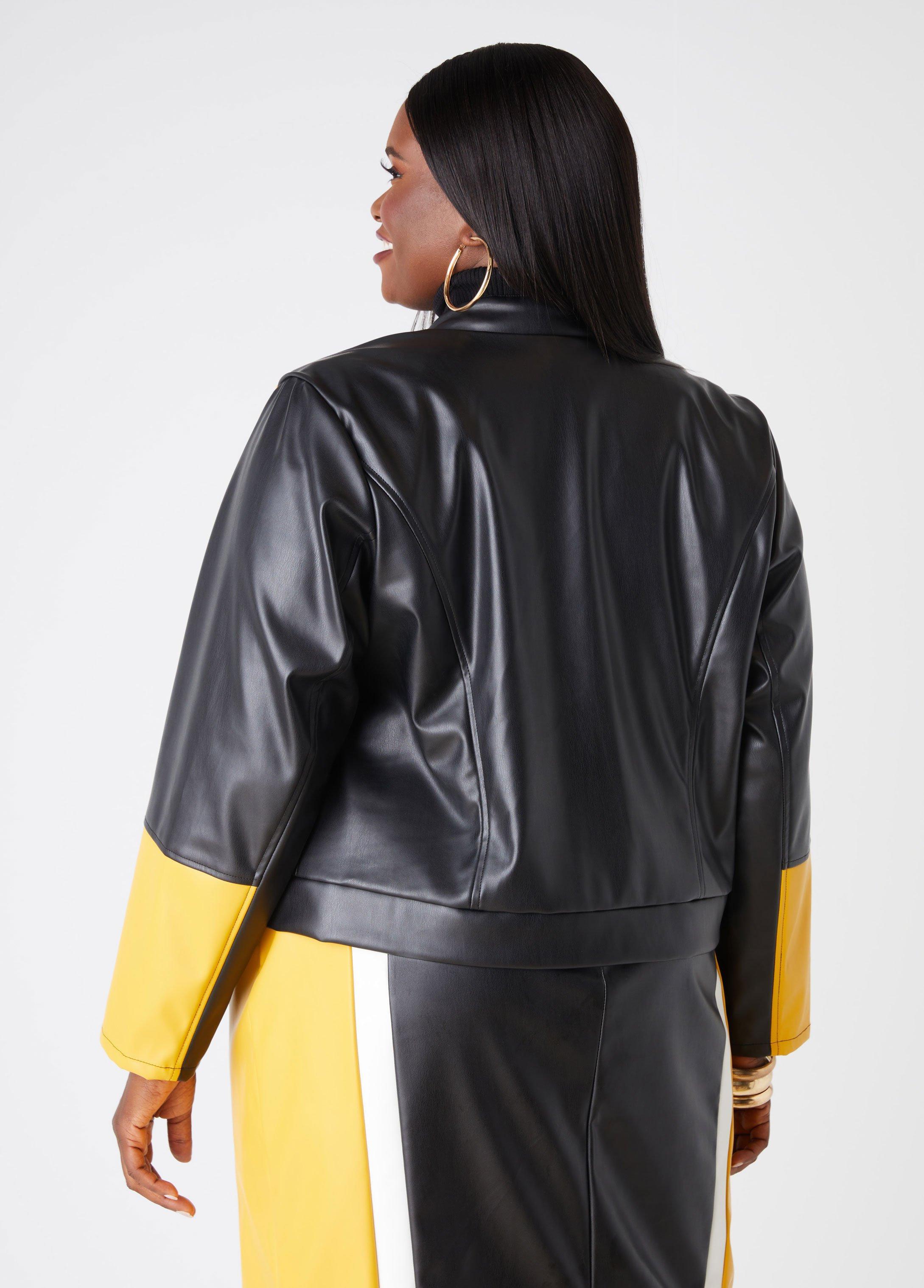 Colorblock Faux Leather Jacket Product Image