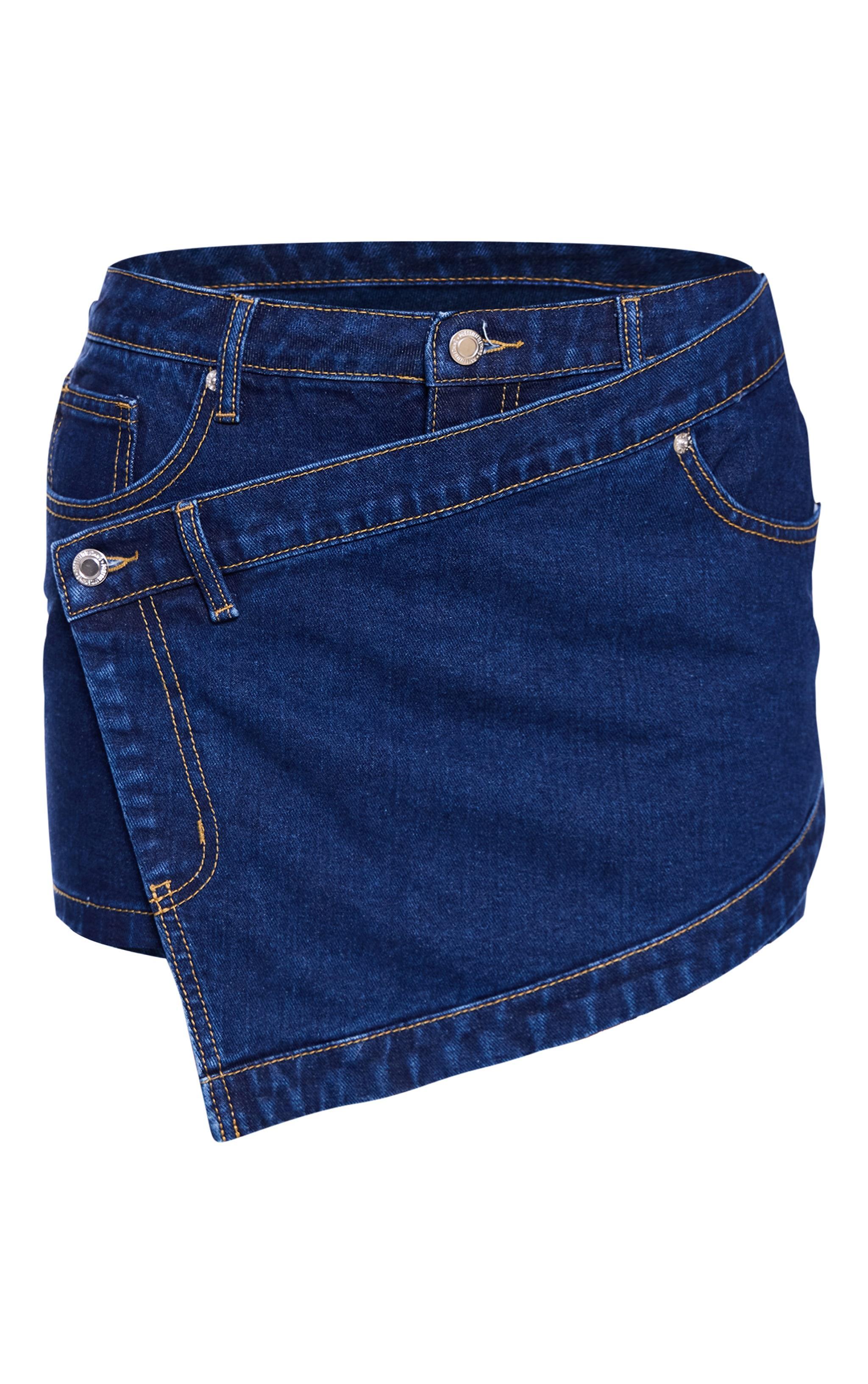 Indigo Denim Wrap Around Mini Skirt Product Image