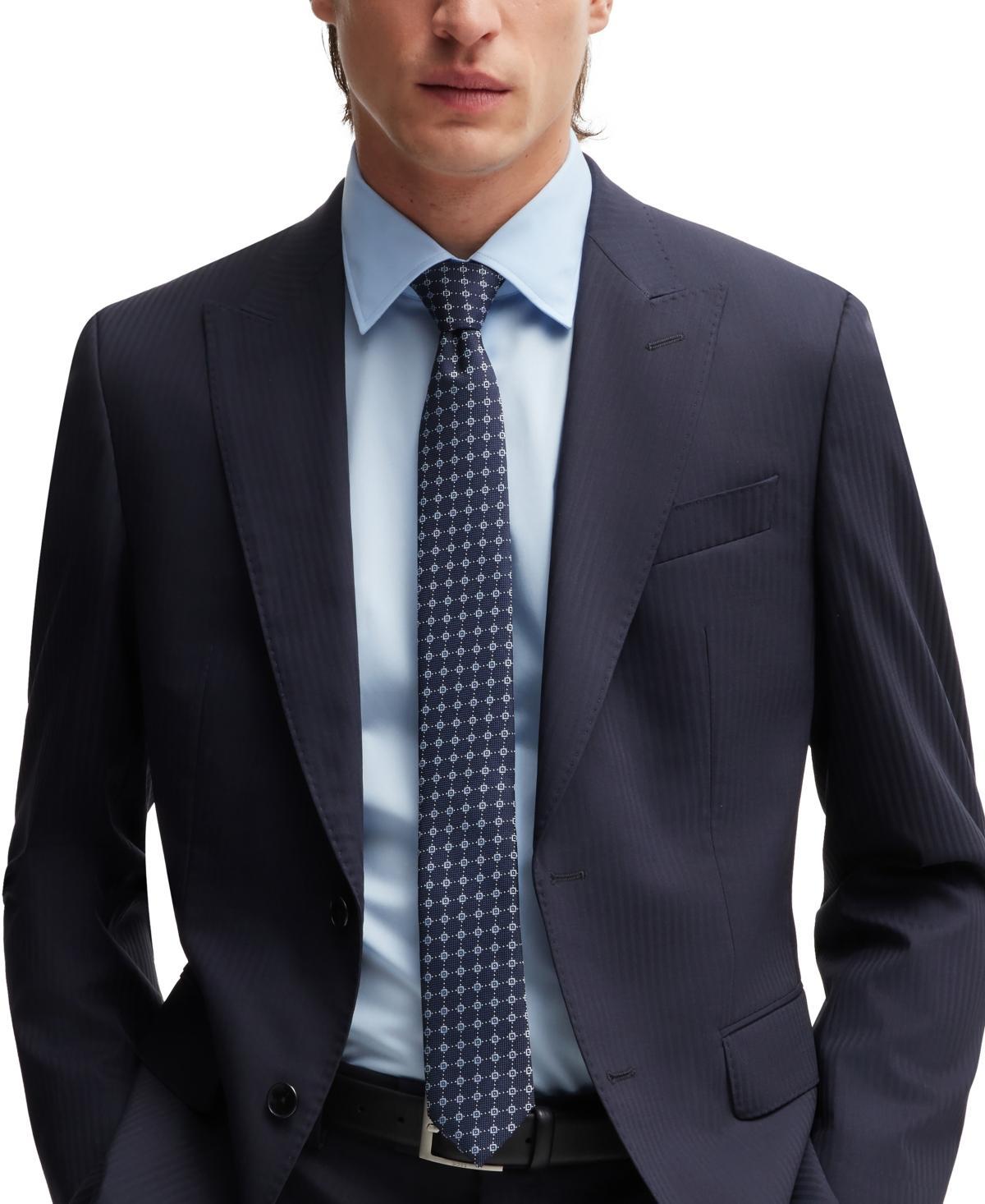 Boss By  Men's Jacquard-woven Pattern Tie In Dark Blue Product Image