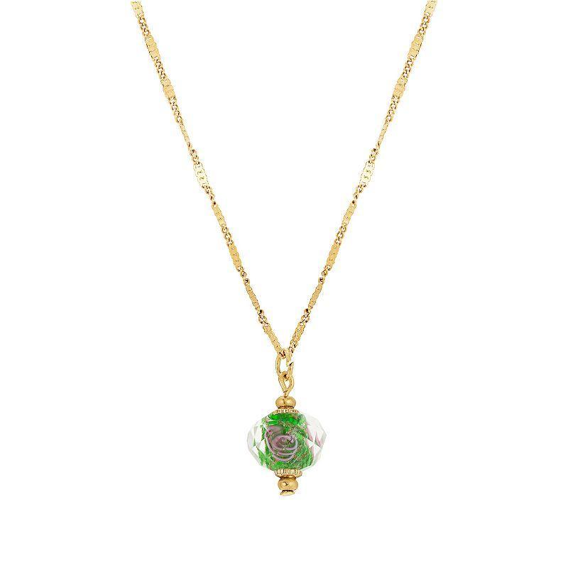 1928 Gold Tone Emerald and Pink Flower Bead Necklace, Womens, Green Product Image