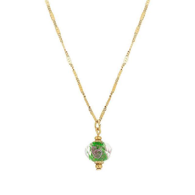 1928 Gold Tone Emerald and Pink Flower Bead Necklace, Womens, Green Product Image