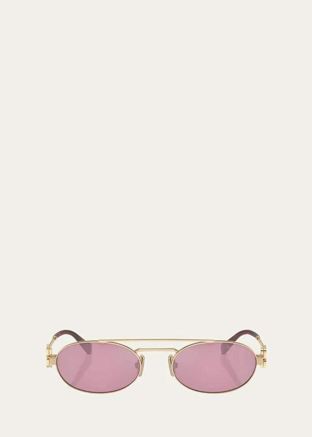 MIU MIU Logo Metal Aviator Sunglasses In Dark Pink Silver Product Image