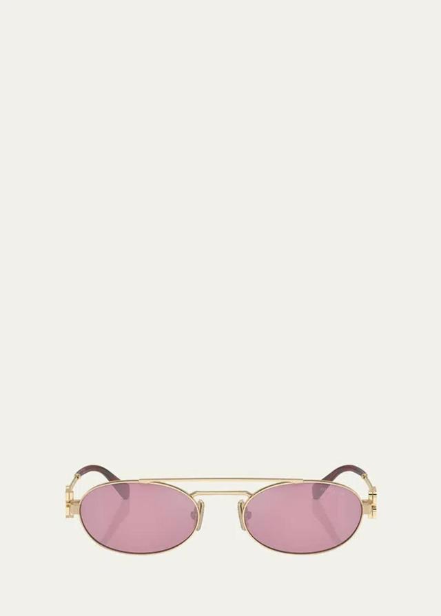 MIU MIU Logo Metal Aviator Sunglasses In Dark Pink Silver Product Image