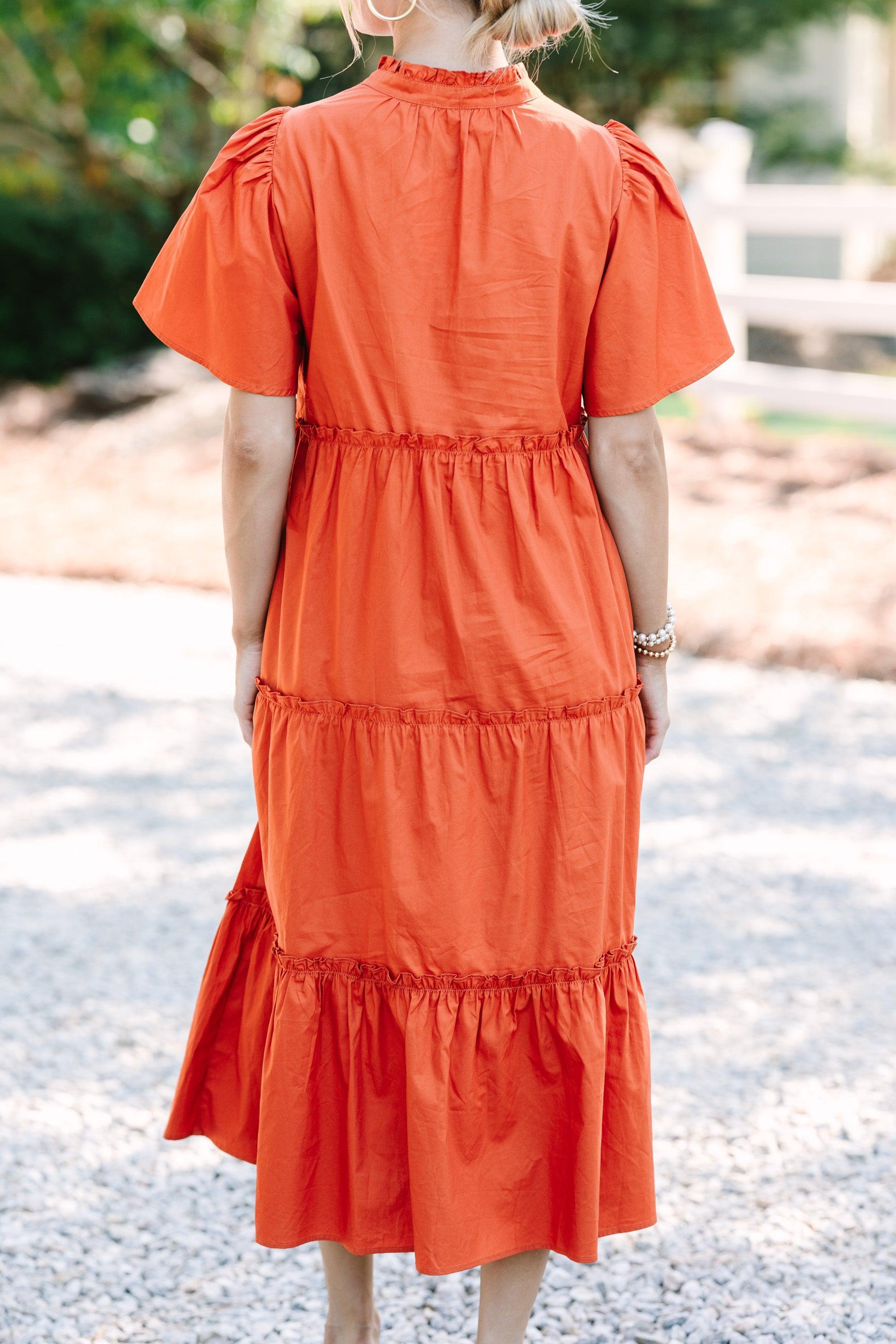 Sugarlips: Make A Statement Rust Orange Tiered Midi Dress Female Product Image