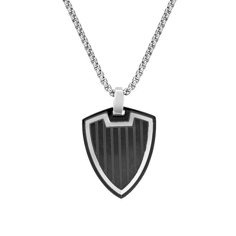 Mens LYNX Black Ion-Plated Stainless Steel Shield Pendant Necklace Two Tone Product Image