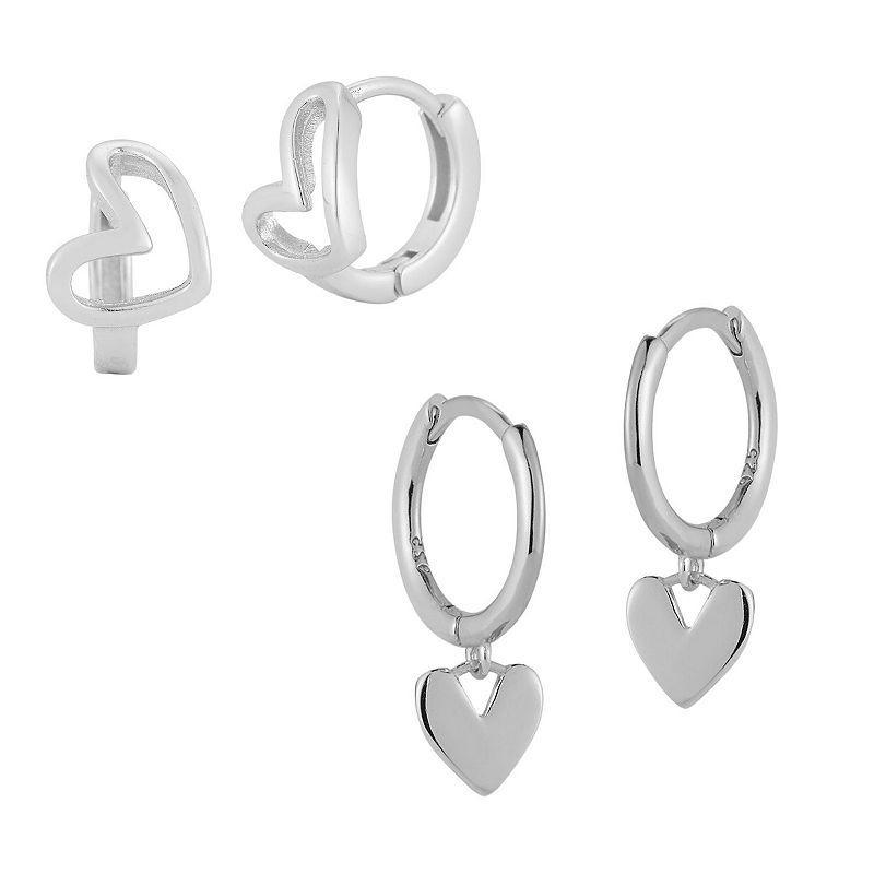 Sunkissed Sterling 14k Gold Over Silver Heart Earring Set, Womens, Silver Tone Product Image