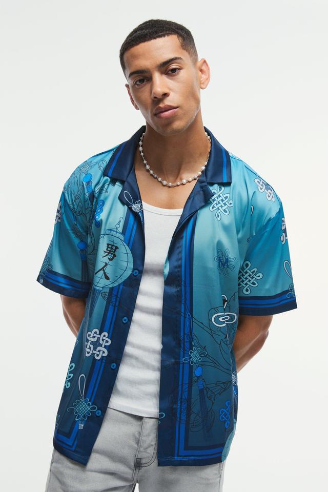 Oversized Satin Floral Shirt | boohooMAN USA Product Image