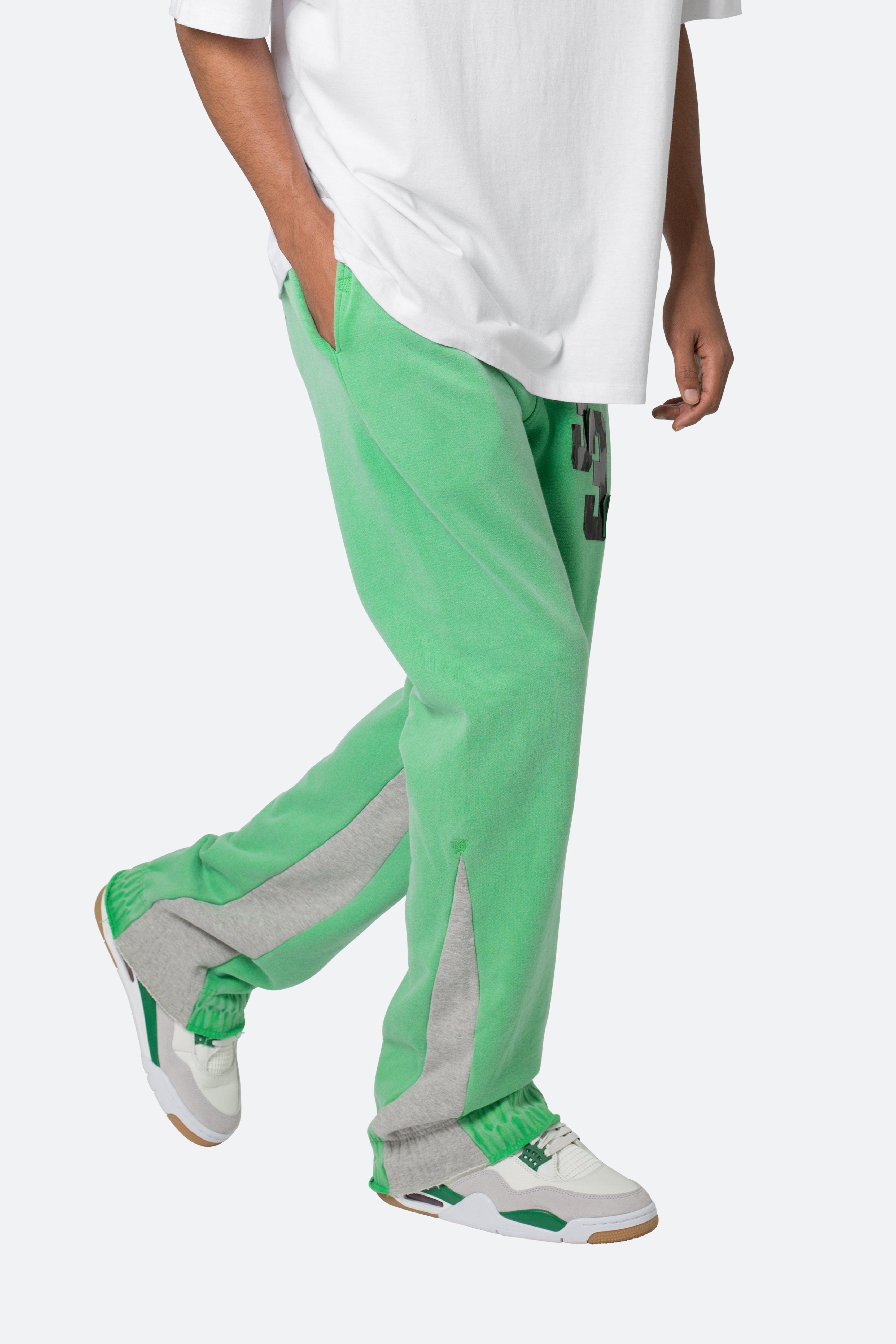 Patched Contrast Bootcut Sweatpants - Green Product Image