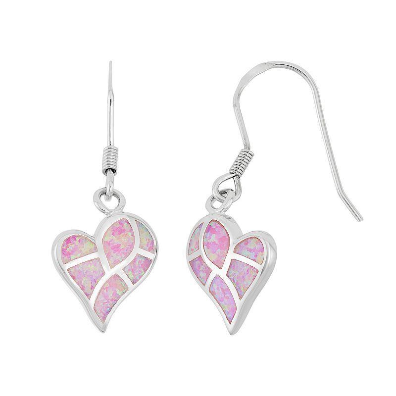 Sterling Silver Lab-Created Pink Opal Heart Drop Earrings, Womens Product Image