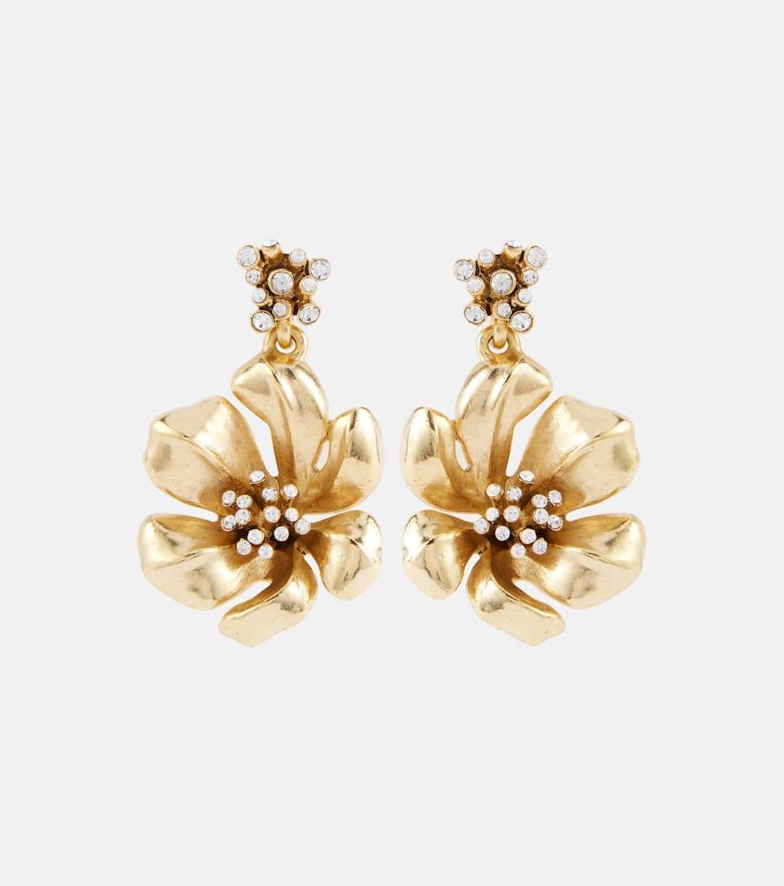 OSCAR DE LA RENTA Flower Embellished Drop Earrings In Gold Product Image