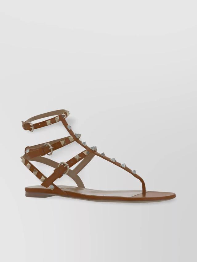 Rockstud Studs Calfskin Strappy Sandals In Brown Product Image