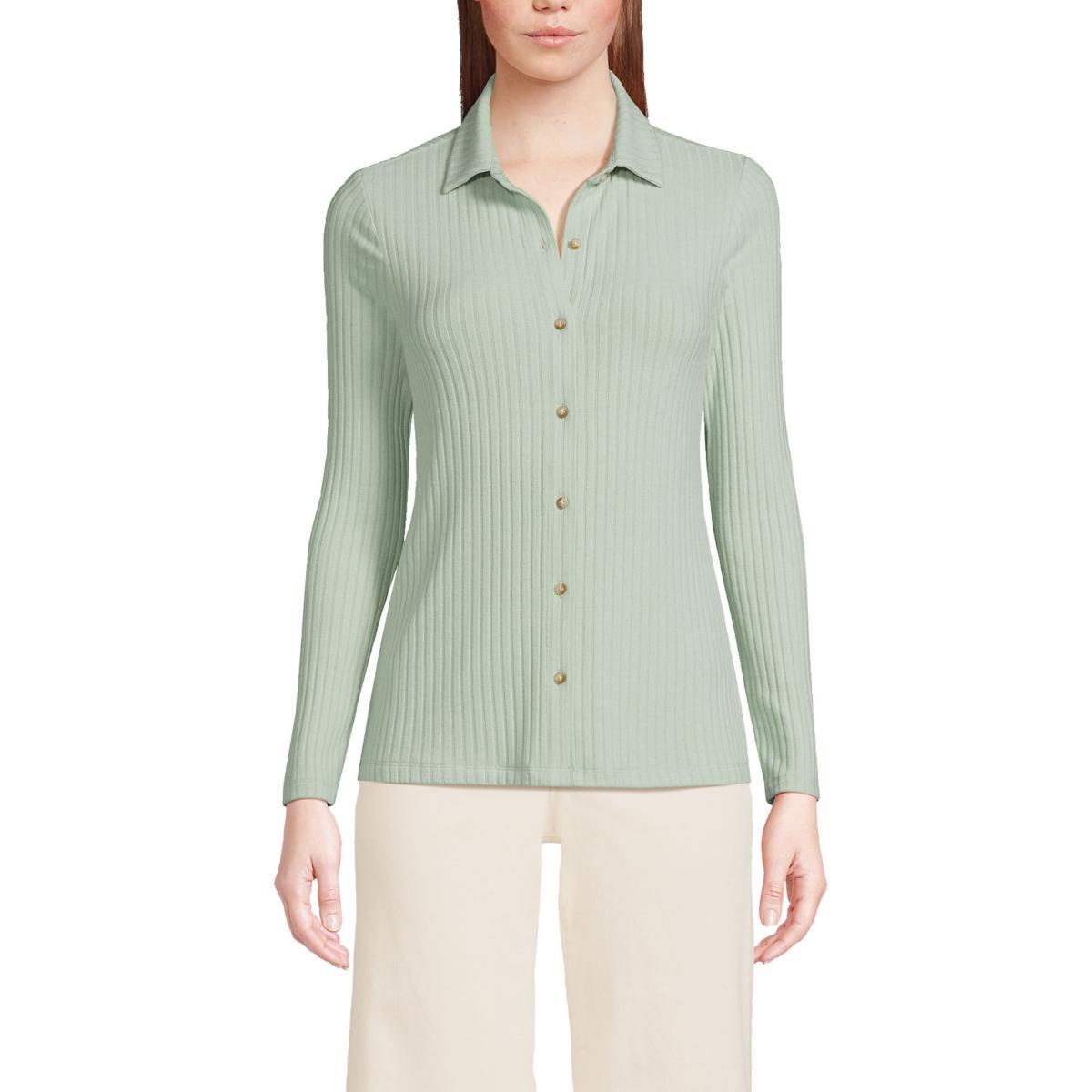 Lands End Womens Long Sleeve Wide Rib Button Front Polo Shirt Product Image