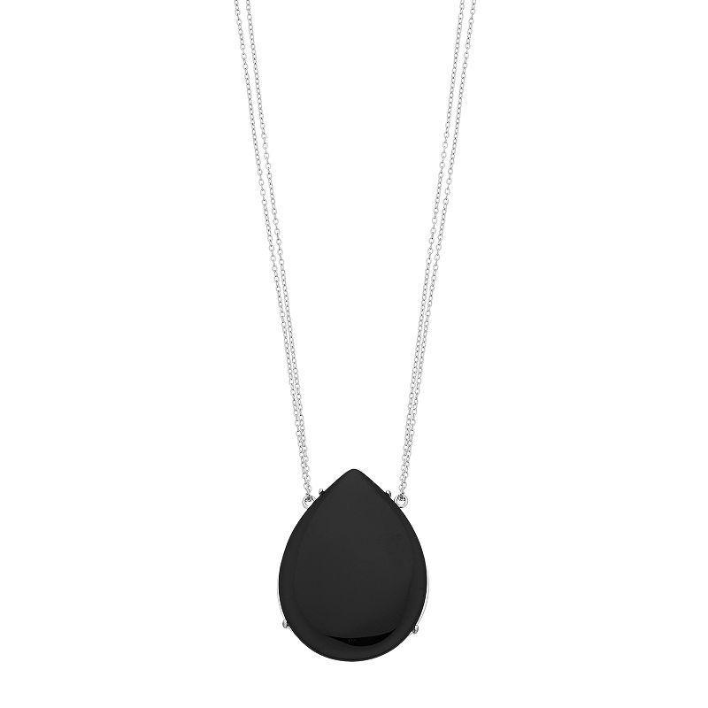 Sterling Silver Onyx Teardrop Necklace, Womens Product Image