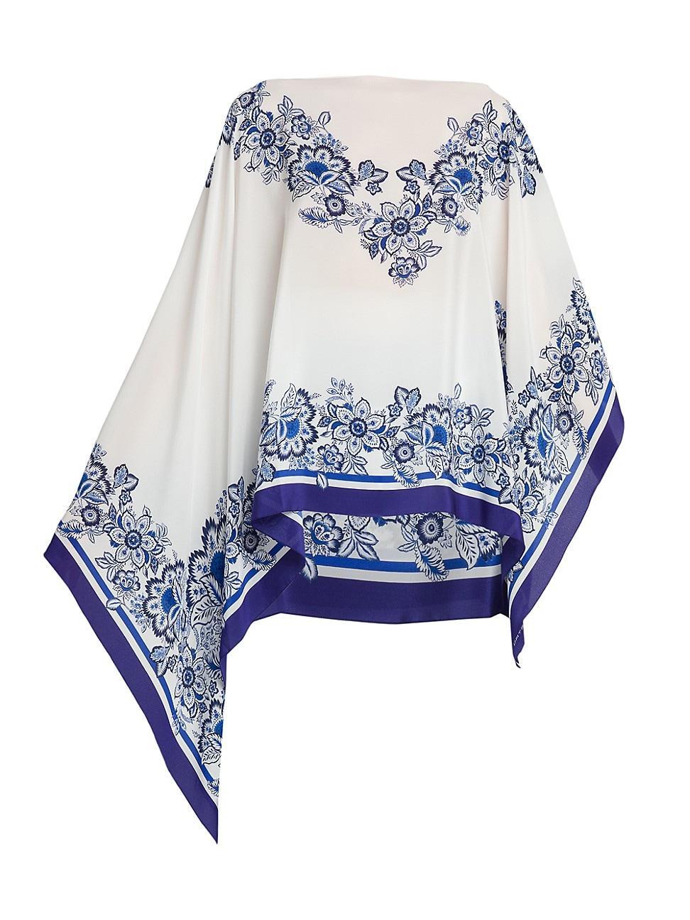 Womens Boxy Floral Silk Poncho Product Image