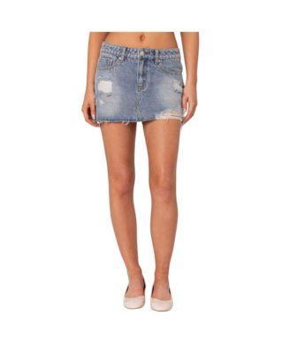 Edikted Womens Ginnie Low Rise Distressed Denim Mini Skirt Product Image