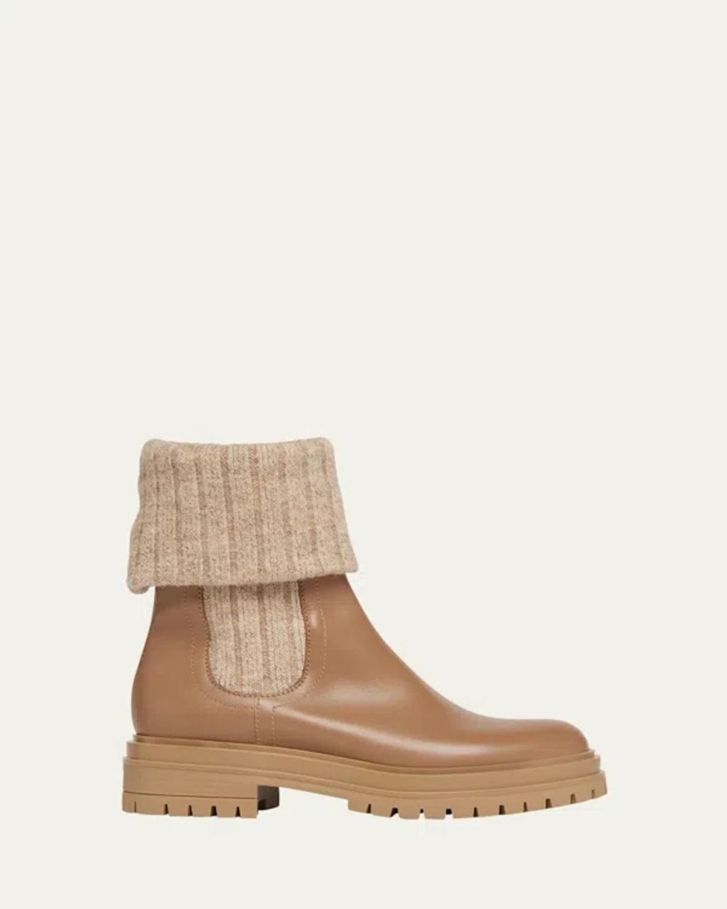 Leather Knit Sock Chelsea Booties In Desert Desert Desd Product Image