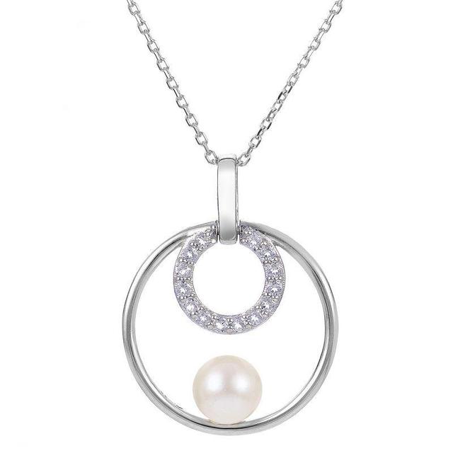 PearLustre by Imperial Sterling Silver Freshwater Cultured Pearl & White Topaz Halo Pendant Necklace, Womens Product Image