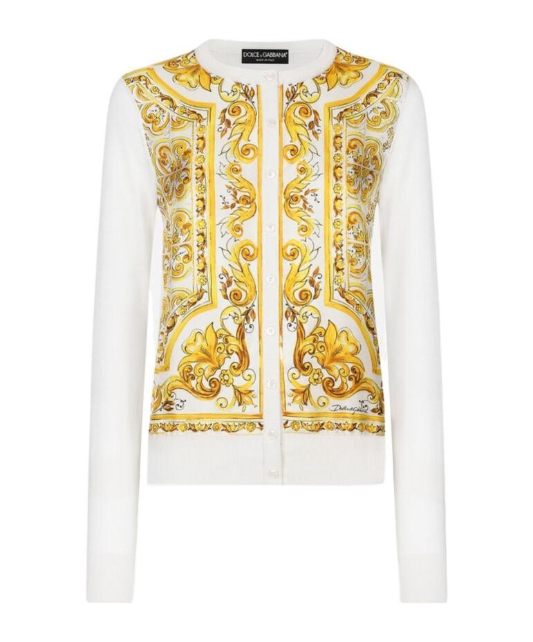 DOLCE & GABBANA Majolica Silk Cardigan In White Product Image