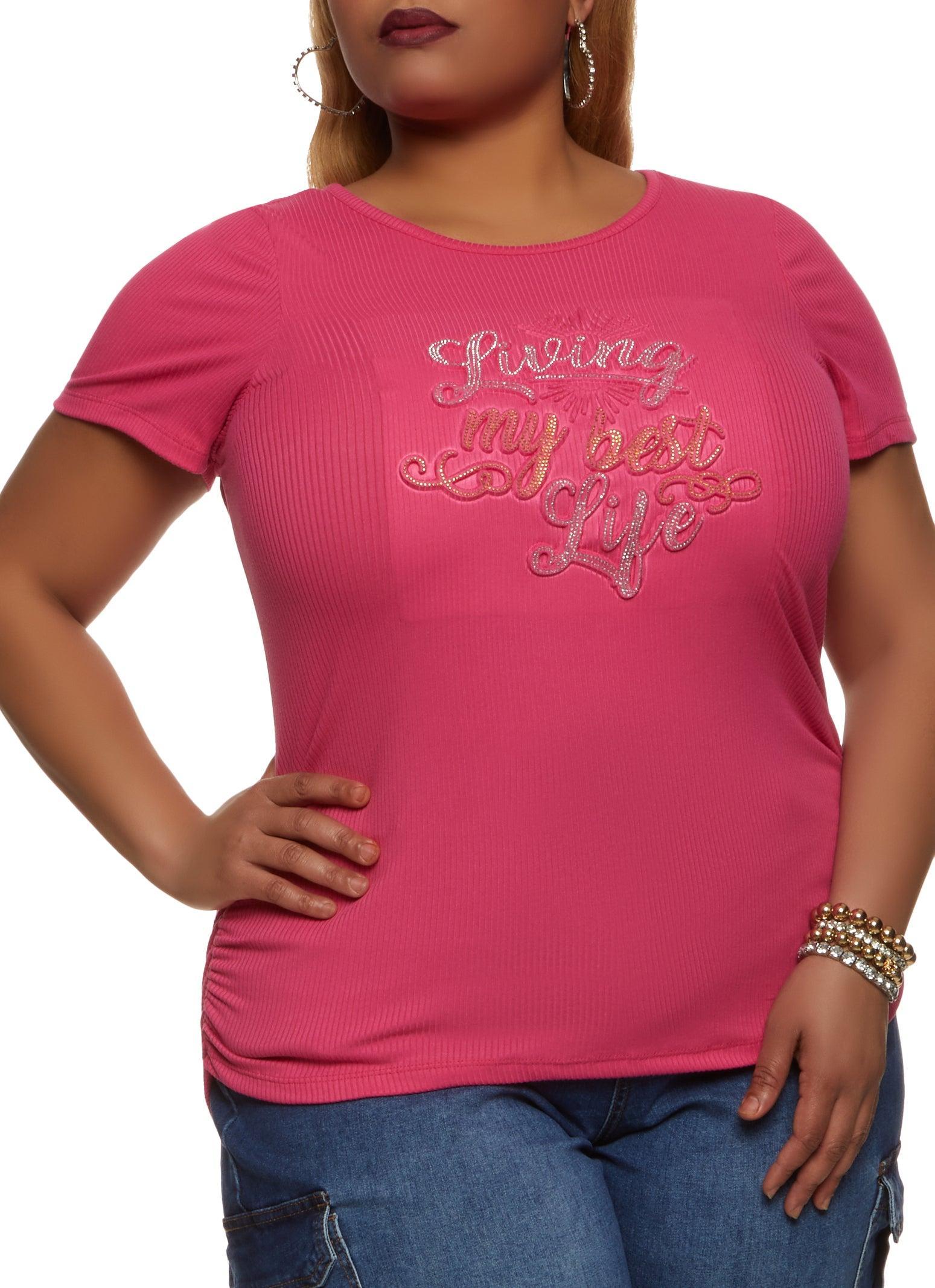 Womens Plus Size Rhinestone Living My Best Life Tee Product Image