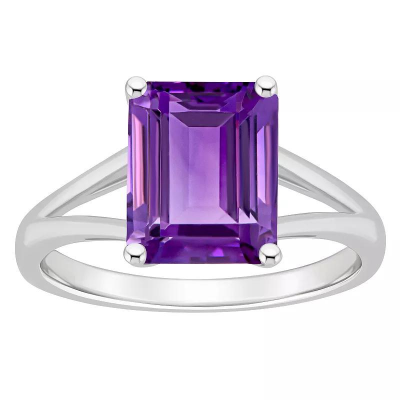 Alyson Layne Sterling Silver 10 mm x 8 mm Emerald Cut Gemstone Split Shank Solitaire Ring, Womens Purple Product Image