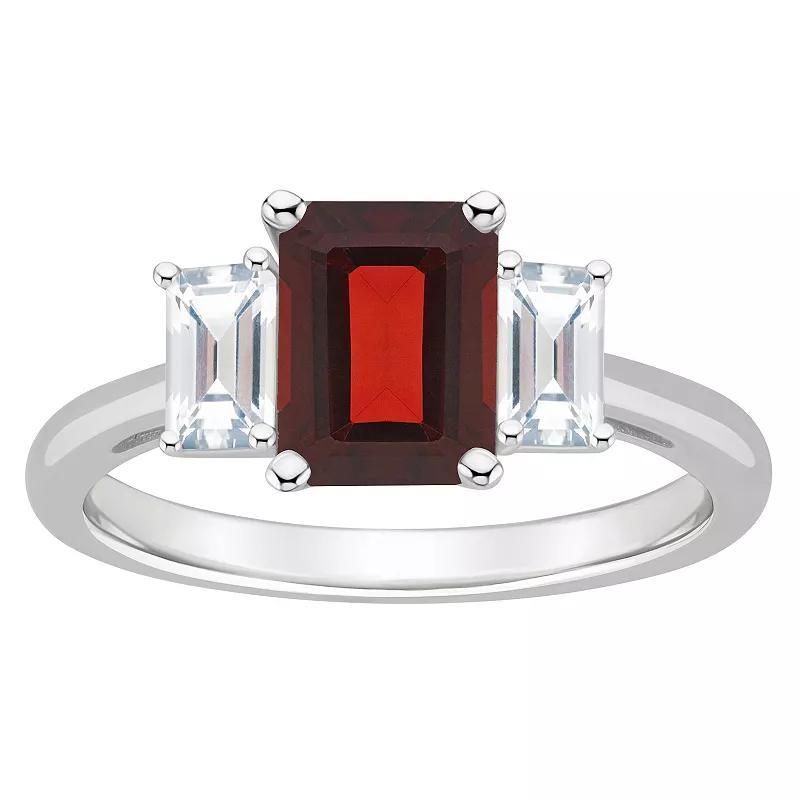 Alyson Layne Sterling Silver 8 mm x 6 mm Emerald Cut Gemstone & White Topaz Three-Stone Ring, Womens Pink Product Image