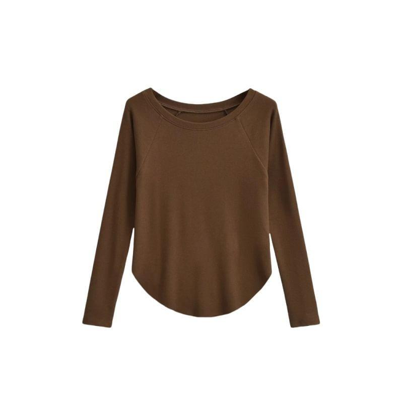 Long Sleeve Round Neck Plain T-Shirt Product Image