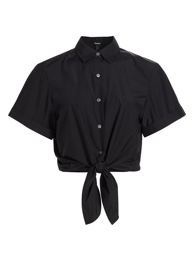 Womens Tie-Front Crop Shirt Product Image