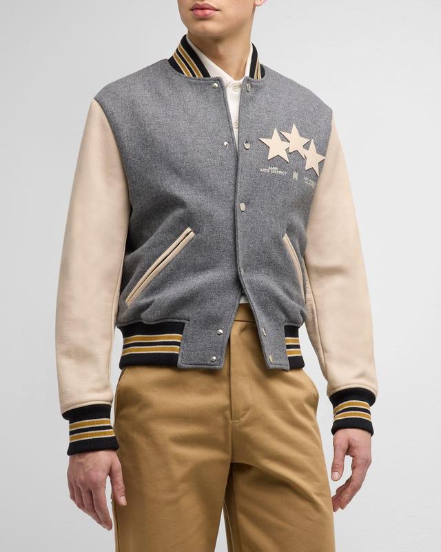 AMIRI Star Appliqu Leather Sleeve Virgin Wool Blend Varsity Jacket Product Image