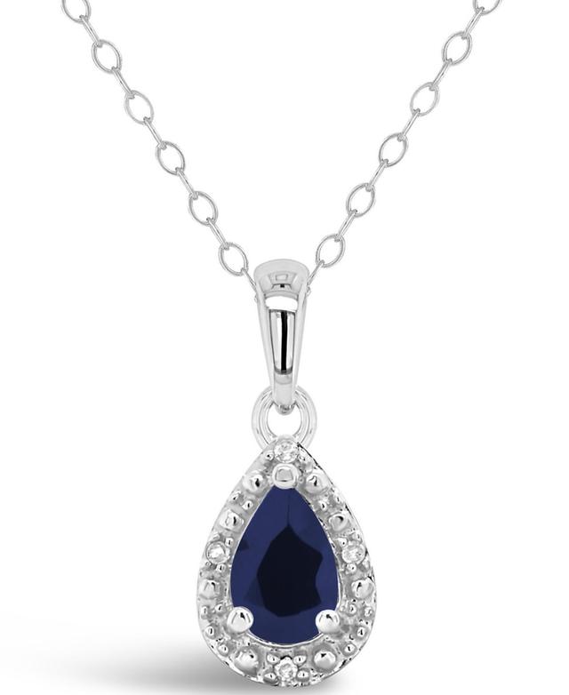 Belk & Co Sterling Silver 6X4Mm Pear Shaped Sapphire Diamond Accent Halo Pendant Necklace Product Image