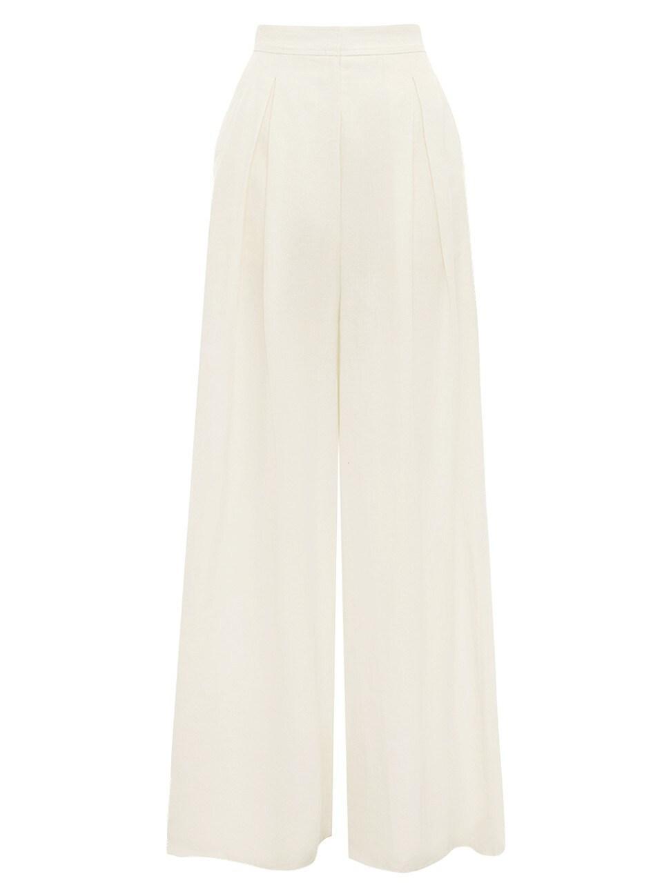 Womens Pleated Linen Wide-Leg Pants Product Image