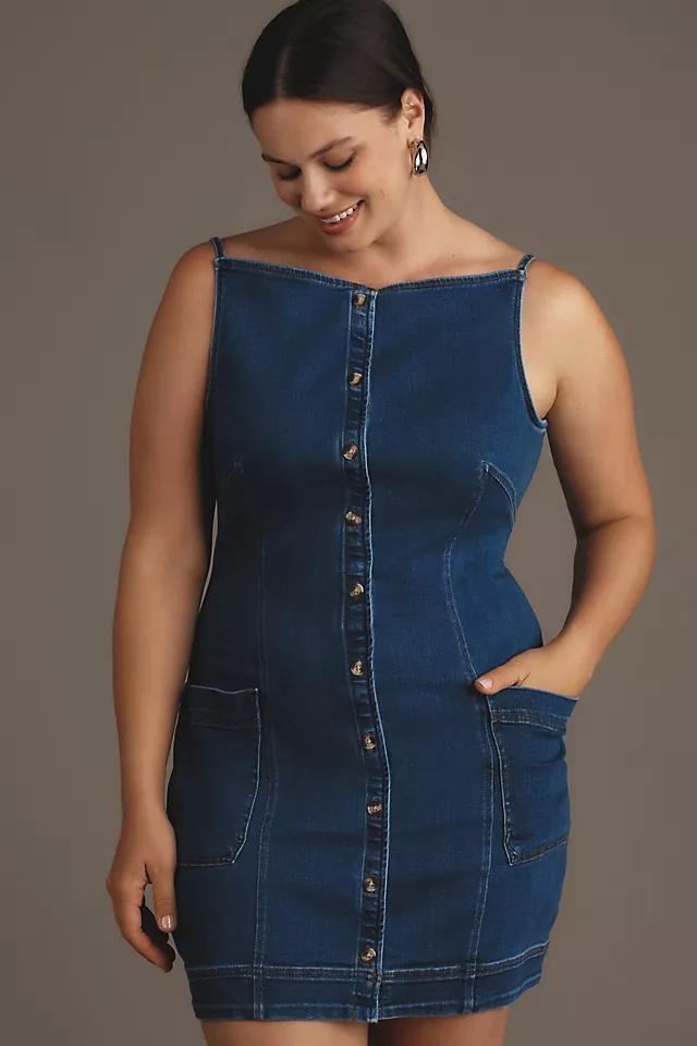 Maeve High Square-Neck Button-Front Denim Mini Dress Product Image