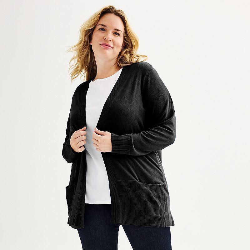 Plus Size Croft & Barrow Cardigan with Pockets, Womens Pink Product Image