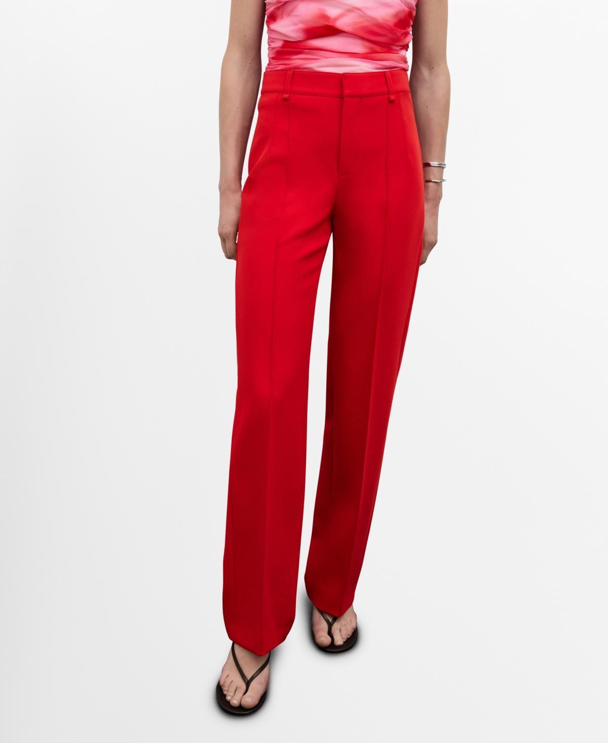 Mango Womens Decorative Seams Straight-Fit Pants product image