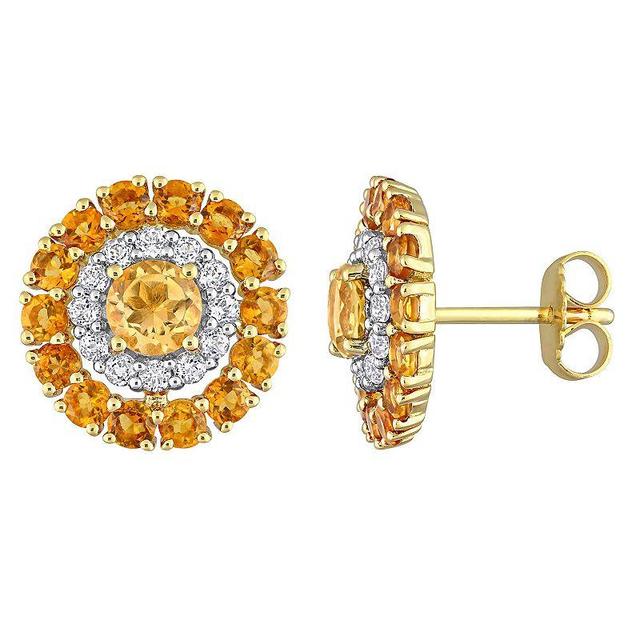 Stella Grace 18k Gold Over Silver Citrine, Madeira Citrine & White Topaz Halo Stud Earrings, Womens, Orange Product Image